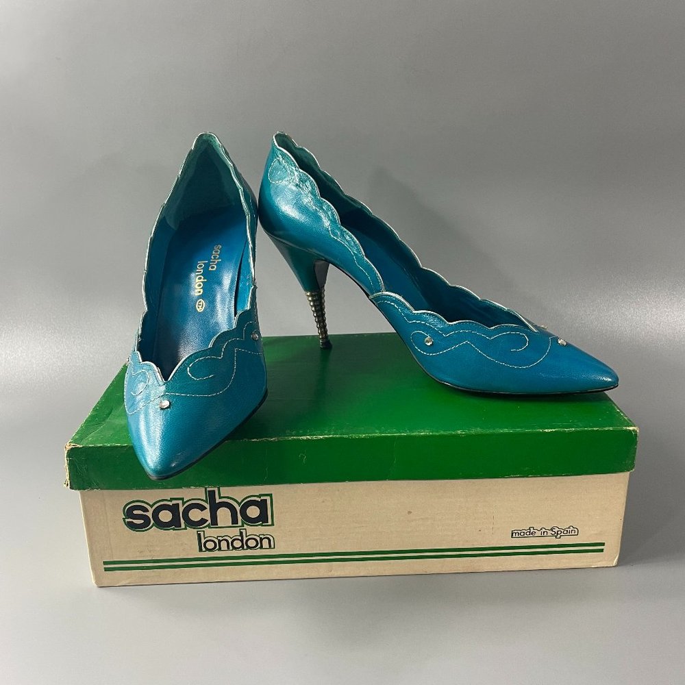 Vintage Sacha London Scalloped Trim Heels with Box, Size 7.5